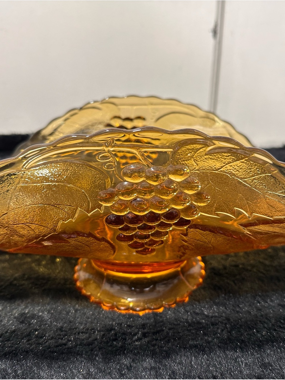 Amber Glass Compote Centerpiece with Grape Motif